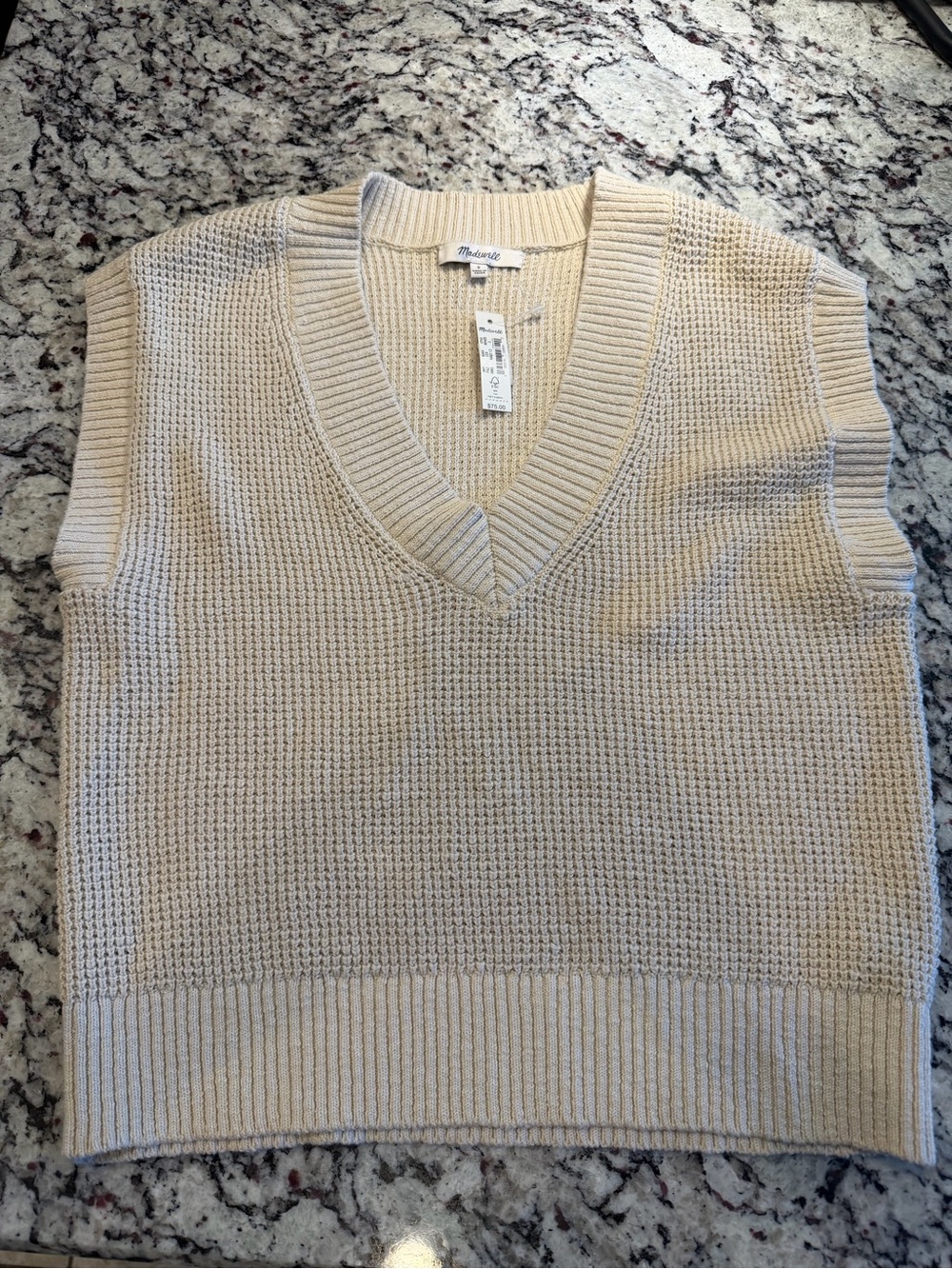 Madewell NWT Cream Knit V-Neck Sweater Vest - Textured Knit small